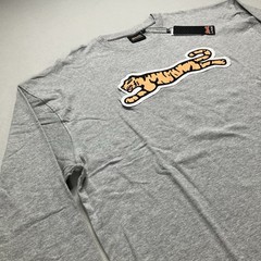 Le Tigre Men’s Flocked Big Tiger Graphic T-Shirt Cotton Long Sleeve Gray Size XL