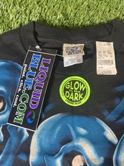 Vintage Liquid Blue Shirt Mens 3XL Black Glow In Dark Blue Skulls Graphic Tee