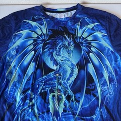 Blue Ice Dragon All Around Print 3D Poly SS T-Shirt Size 0XL Mystical Magic