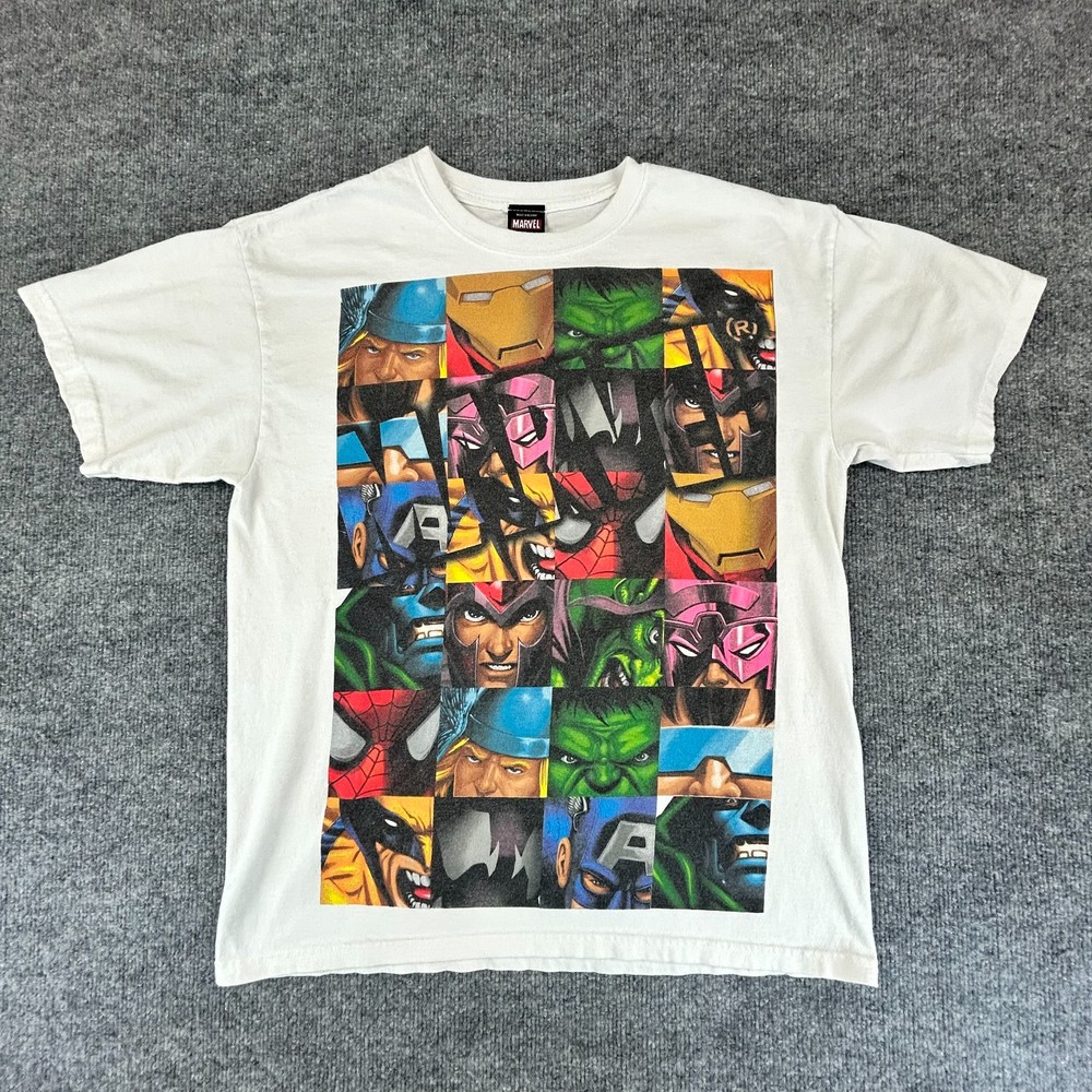 VINTAGE Marvel Shirt Mens Large White Avengers X-Men Mad Engine Streetwear Y2K