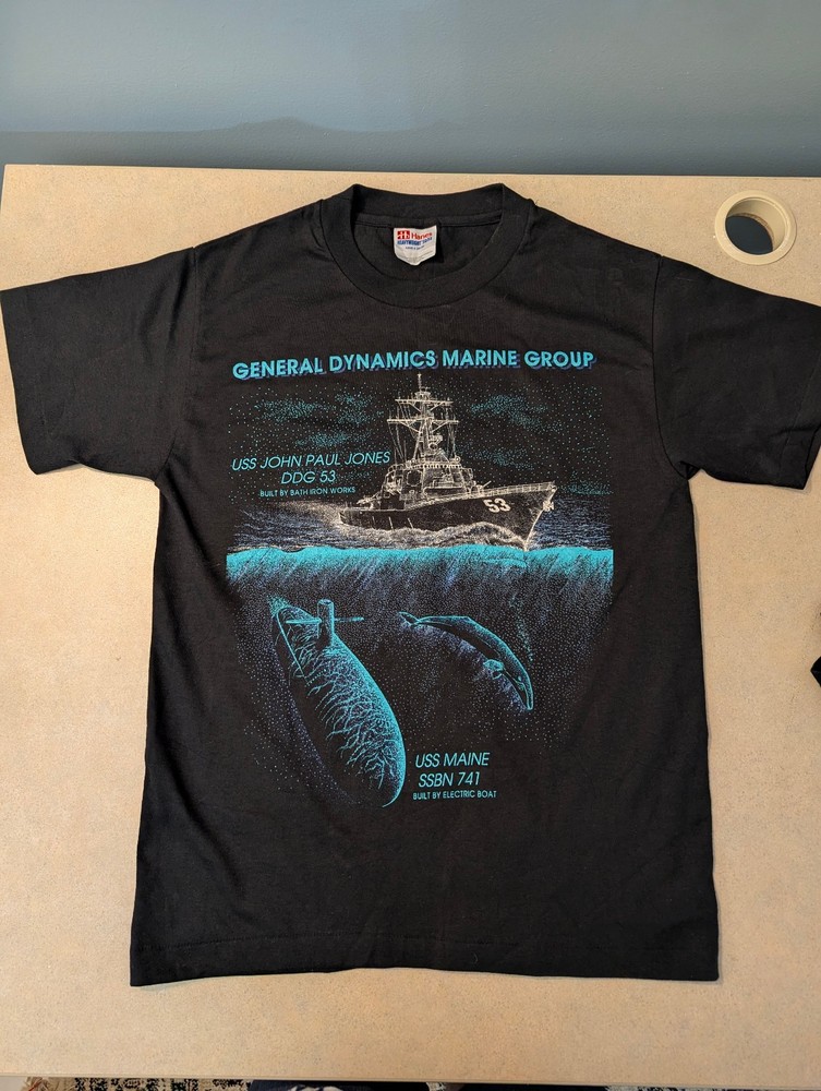 Vtg 90s General Dynamics Marine Group T-Shirt ADULT S 34-36 USS JOHN PAUL