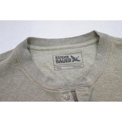 Eddie Bauer Thermal Henley Shirt Mens Large Olive Green Long Sleeve Excellent
