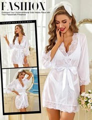 Women Lace Kimono Robe Babydoll Chemise Lingerie Bride Robe for Wedding Party…