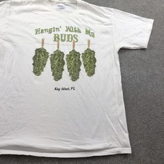 Vintage Weed Shirt Mens Large White Hanes Key West Hangin With My Buds Graphic