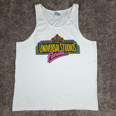 Vintage 90s Universal Studios Tank Mens Large White Neon Florida Art Deco USA
