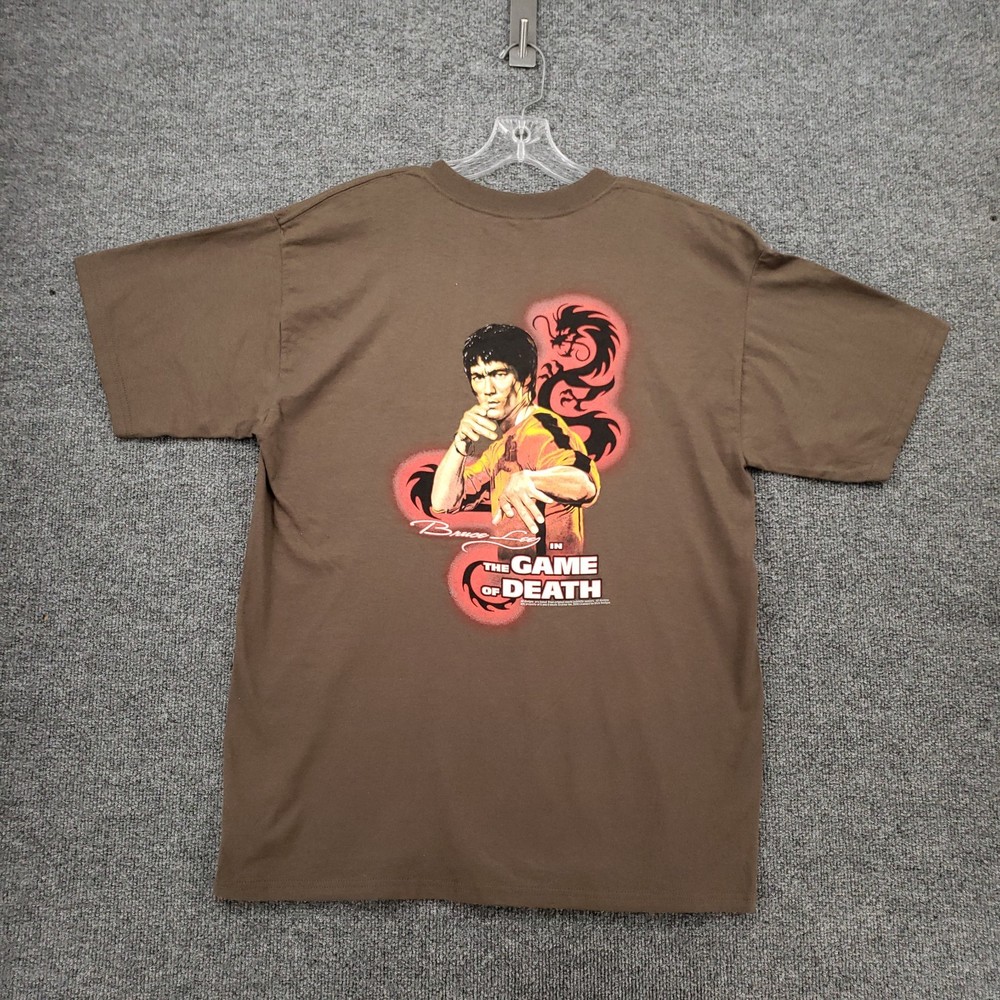 VINTAGE Bruce Lee Game of Death T Shirt Mens L Large Brown Ultra Cotton Graphic
