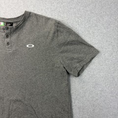 Oakley Shirt Mens Large Gray Henley Short Sleeve Logo Tee Casual Adult