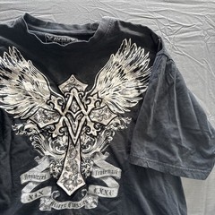 Vintage Avirex Shirt, Men’s XL ,Cross W/ Wings, Heavy Weight, Tee Y2K, Black
