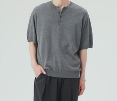 (ASK availability first) Henley Neck Short Sleeve Knit (Moisture-Wicking) new