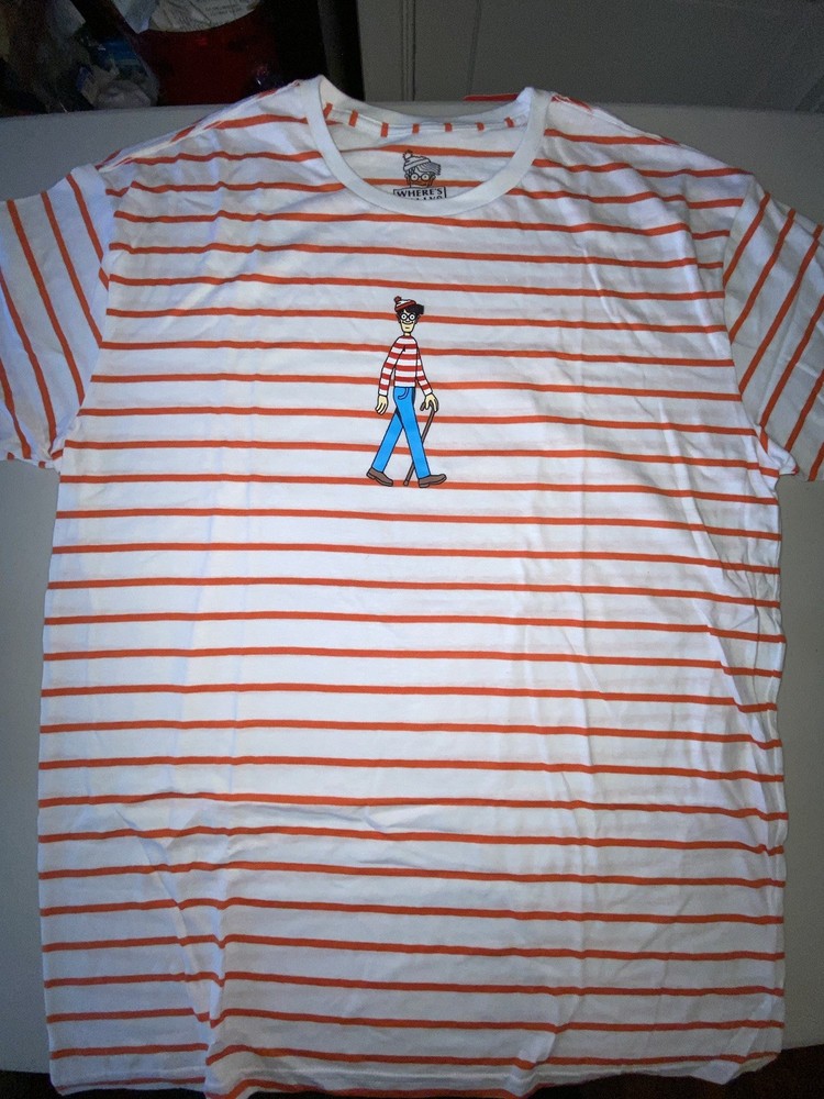 NEW Where’s Wally T shirt Waldo Striped white red Large waldo