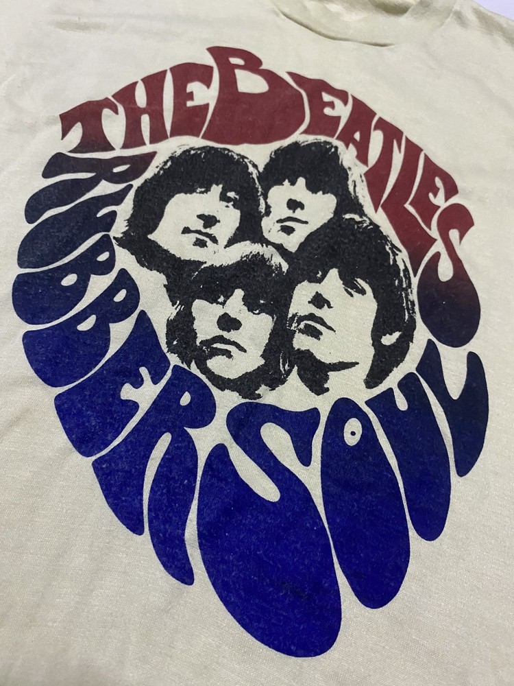 VTG The Beatles Rubber Soul T Shirt Beige Cream Rock Band Graphic Tee Men’s