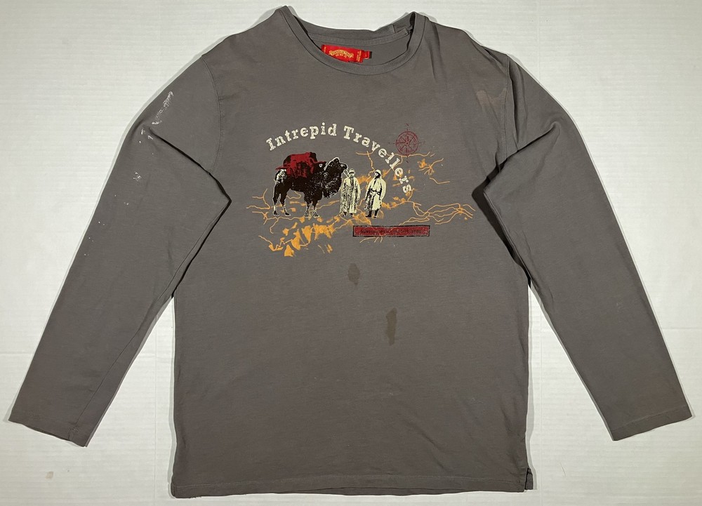 Vintage Shanghai Tang Shirt Mens Large Long Sleeve Silk Road Intrepid Travelers
