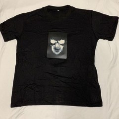 El Flashing Sound Activated LED T-Shirt Skull Black Short Sleeve Size Small