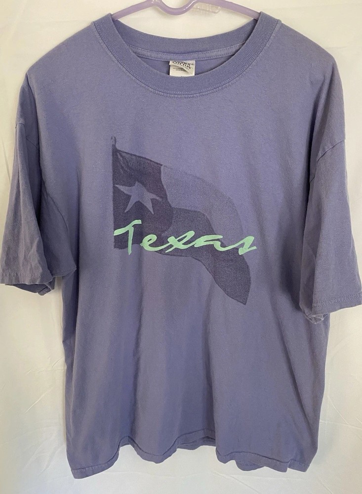 Vtg Texas Flag Men T-Shirt XL Light Purple / Teal Graphic Tee Men’s X Large
