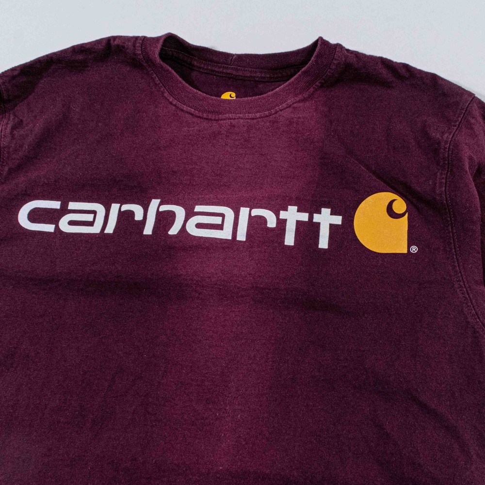 Carhartt Spell Out T-Shirt Small Sun Faded Distressed Streetwear Burgandy
