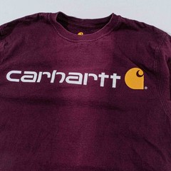Carhartt Spell Out T-Shirt Small Sun Faded Distressed Streetwear Burgandy