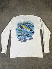 Reel Legends Shirt Mens Medium White Long Sleeve Graphic Tuna Fish Fishing Logo