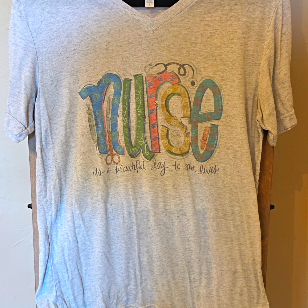 Bella+Canvas Triblend Men’s Gray V-Neck Short Sleeve Graphic Tee “Nurse” M