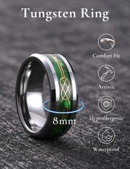 8mm Silver Claddagh Tungsten Rings, Men’s Wedding Rings Inlay Beveled Edge Ce…