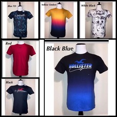 NWT Men’s Hollister Crew Tee Sz M L XL Black White Red Blue Yellow Ombré