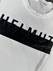 Helmut Lang Mens T Shirt Large White Censor Logo Made in USA Crewneck Stretch