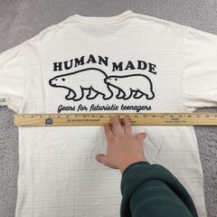 Human Made T Shirt Mens L White Slub Loopwheel Cotton Bears 2023 Futuristic