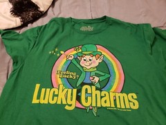 Tee-Luv Mens Green Lucky Charms ‘Feeling Lucky’ Leprechaun Rainbow T-Shirt Large