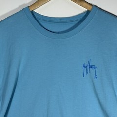 Guy Harvey Mens Shirt Large Blue Graphic Pocket Tee Marlin Fishing Short Sleeve
