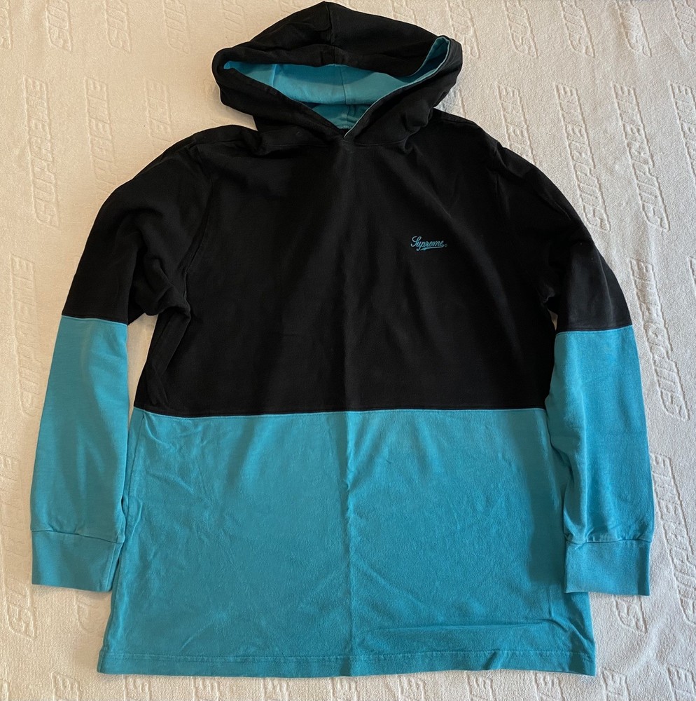 Supreme Hooded Two Tone Long Sleeve Top FW 16 Size XL (Black/Teal) – PRE OWNED