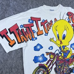 Vtg 90’s Tweety Bird Sylvester Men’s T-Shirt Motorcycle Double Graphic Size XL