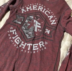 American Fighter Men’s Long Sleeve Deep Red Thermal Shirt, Size Large