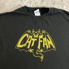 Vintage Cat Fan Bat Man T Shirt Stitch Large Rare Kitty Kitten Y2K Flying Black