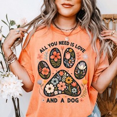 Floral Paw Print Dog Lover T-Shirt Animal Rescue Gift Tee