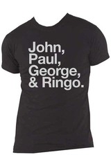 The Beatles T Shirt John Paul George & Ringo text Official Mens New Black