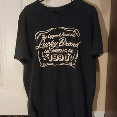 Lucky Brand Men’s Dark Green Logo Graphic Print Crew Neck T-Shirt Short Sleeve L