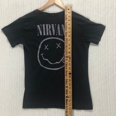 Nirvana Graphic T-Shirt Smiley Face Band Tee Print on Back Women’s Size PS