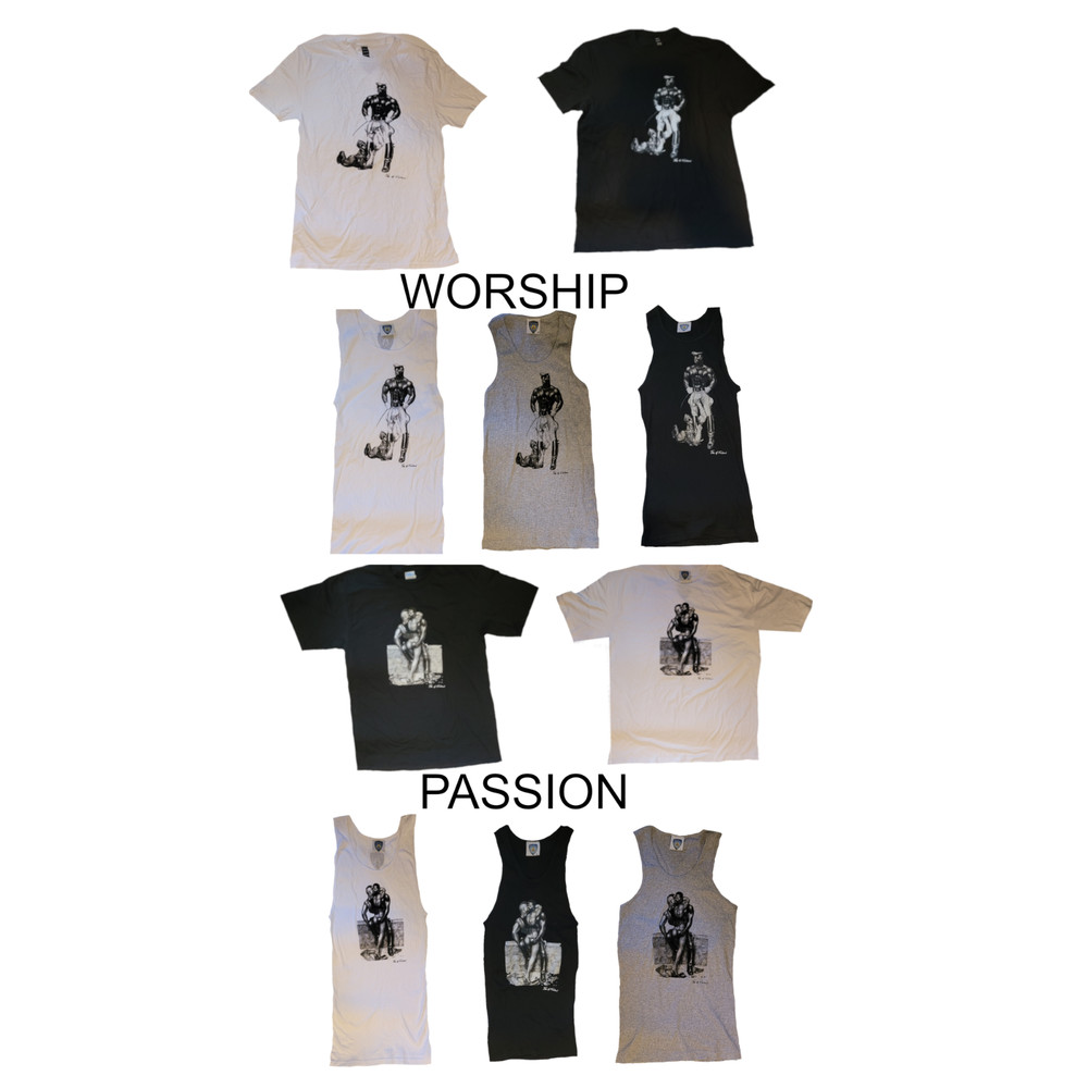 Tom of Finland T-shirts Tank Tops Gay Muscle Leather Fetish Black White Men Gray