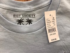 New RIOT SOCIETY Pacsun Light Blue T-Shirt w/ Skull & Palm Tree Men Large S/S