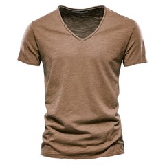Brand Quality 100% Cotton Men T-shirt V-neck Fashion Design Slim Fit Soild T-shi