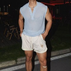 Mens Summer Top Gym Workout Men Knitted Tank Knitted Fabric Hollow Design