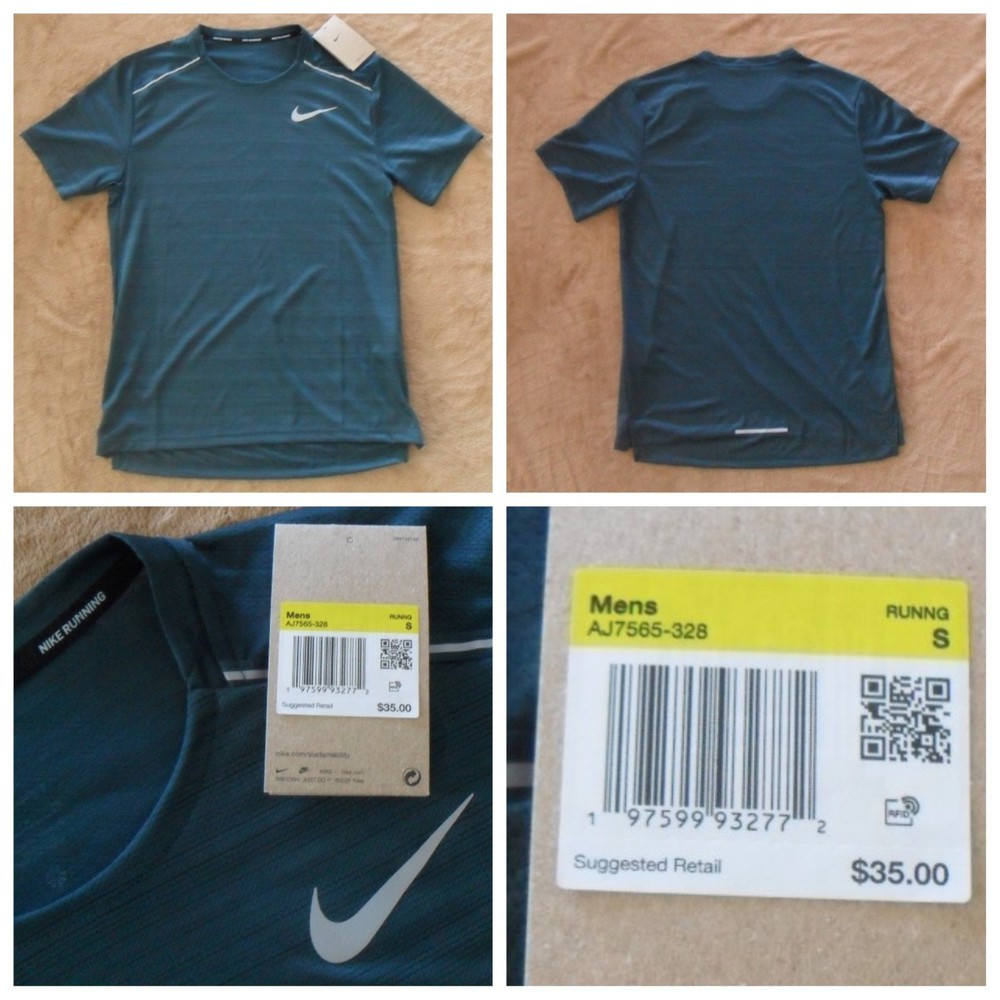 NIKE Dri Fit Miler Running Shirt AJ7565-328 Pine Green Reflective Men’s Small