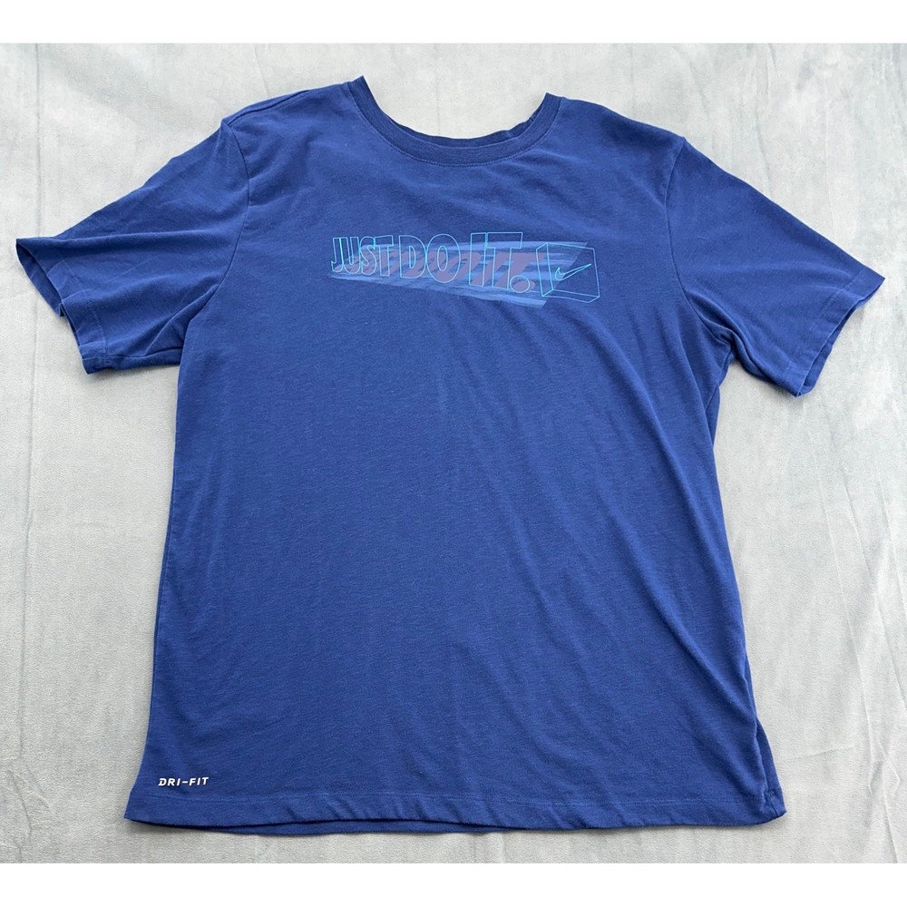 Nike DRI FIT TShirt Mens Large Blue Just Do It Tee Graphic Athletic Top