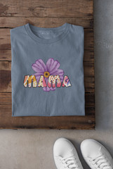 Mama Flower Retro Letters T-Shirt | Purple Daisy Graphic