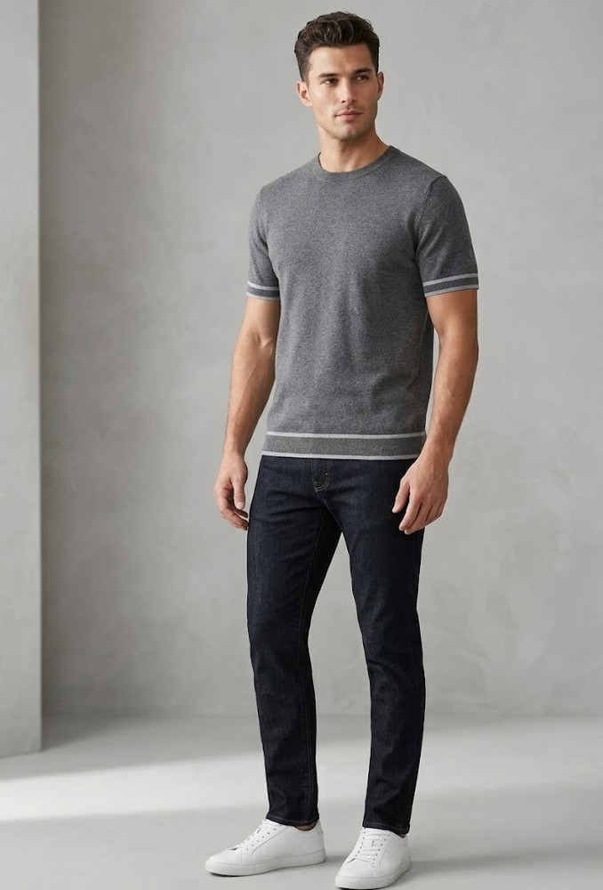 NWT Alfani Mens Charcoal Heather Gray Knitted Short-Sleeve Crewneck T-Shirt S