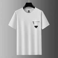 New Fashion Trend Embroidered Zip Pocket Short Sleeve Luxury Summer Men T-Shirt