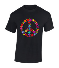 FLOWERS PEACE SIGN MENS T SHIRT RETRO SUMMER OF LOVE 80’S 90’S CLASSIC PRIDE
