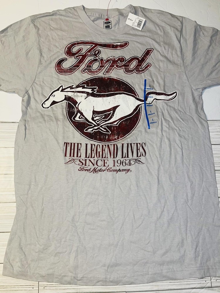 Ford Mustang Shirt Mens Large Gray Athletic Fit Legend Lives 1964 Graphic Tee