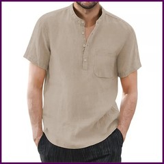 Camiseta Hombre Algodón Lino Manga Corta Color Sólido Verano Cómoda Casual