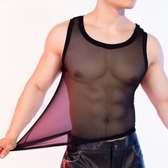 Mens See-through Mesh T Shirt Mens Tank Tops Sleeveless Vest Nylon Fabric