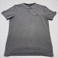 Buttercloth T-Shirt Mens M Gray Henley Short Sleeve Jersey Cotton Stretch Pocket